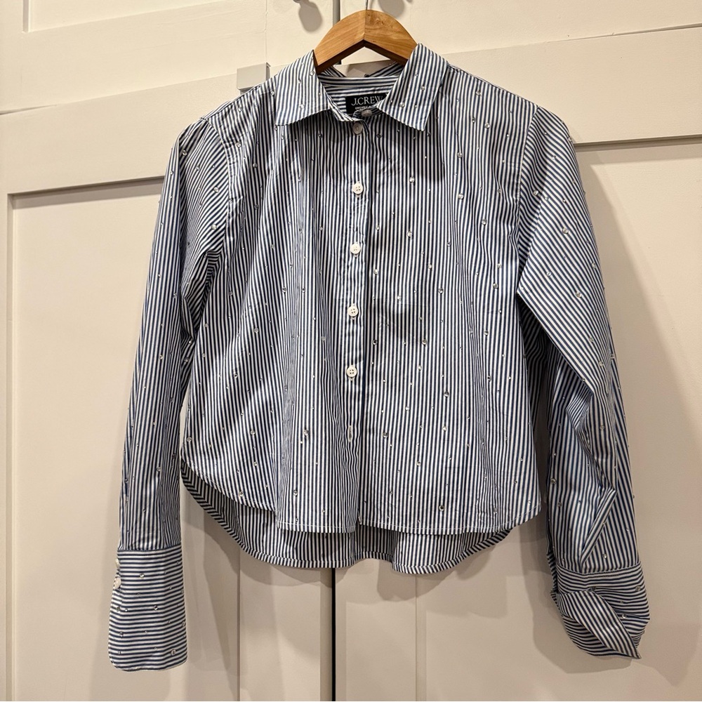 J.Crew Garçon Cropped Embellished Striped Button-Down Shirt – Size 6